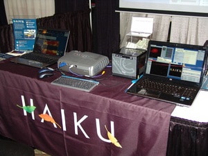 A closeup of the table at the Haiku booth.