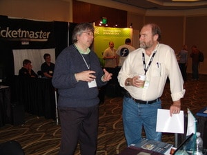 Here I am talking about Haiku with one of guys from the KDE booth.