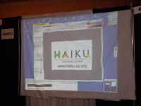 Projector screen at the Haiku booth